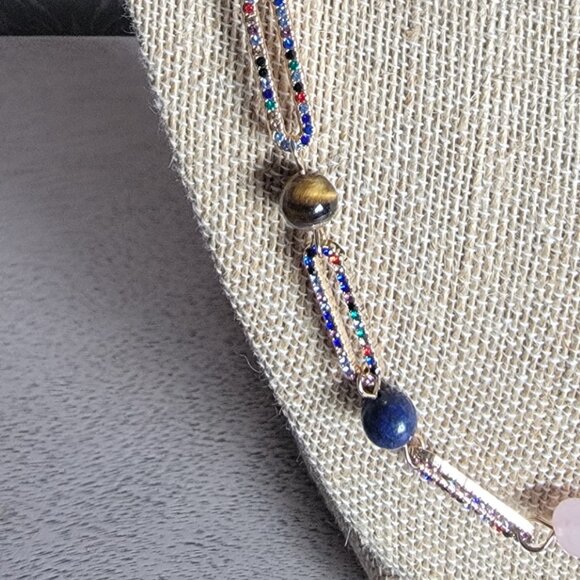Multi Gemstone Multi Color Austrian Paperclip Necklace - Picture 5 of 6
